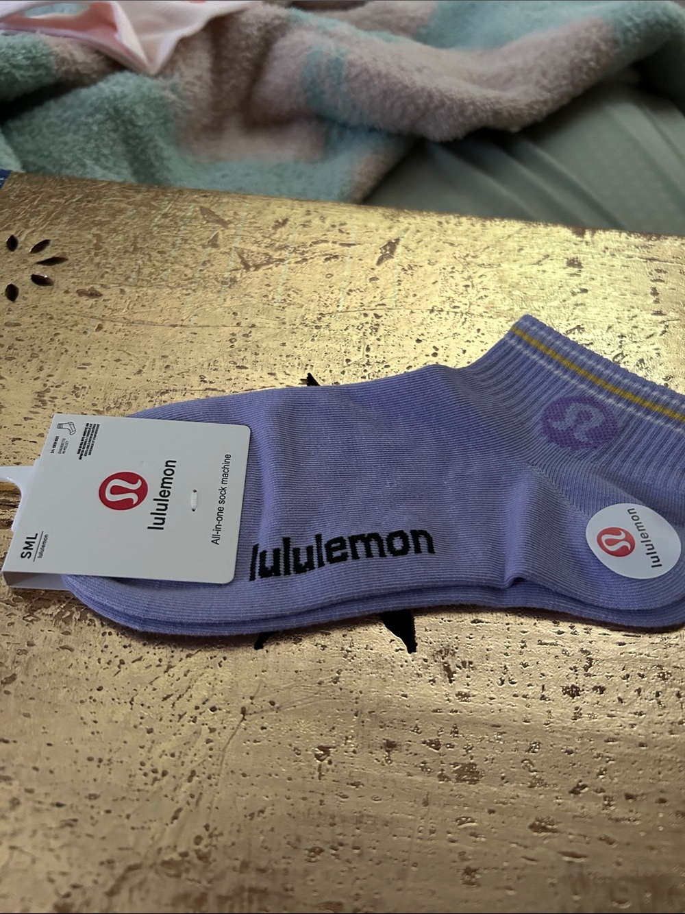 lululemon Women'sLavender Ankle Athletic Socks with Yellow Trim